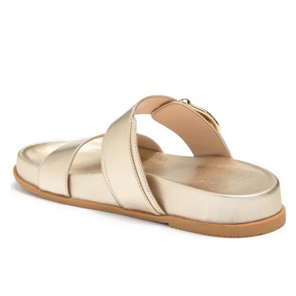 Stuart Weitzman Joni Women New Slide Sandal Sz 10 Gold Leather Adjustable Strap - Picture 2 of 6